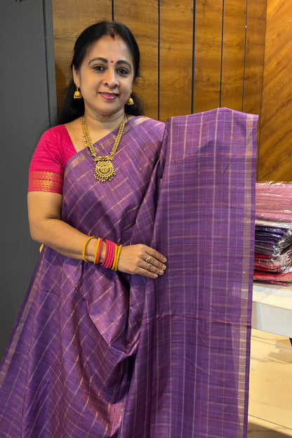 Matka Tussar Silk- Purple Dual Tone with Gold-MBSP08