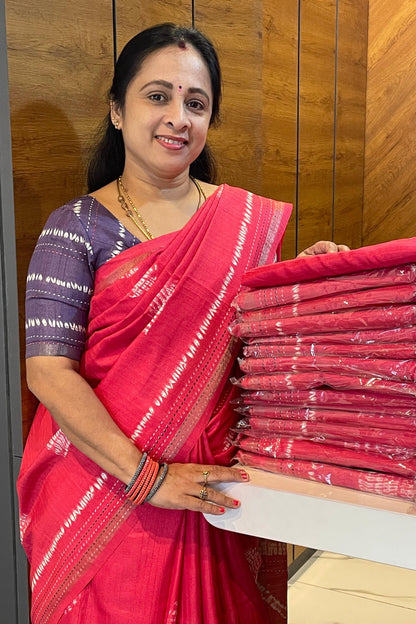 Tomato Pink Semi Tussar Silk | MBSP03 - Manju Boutique