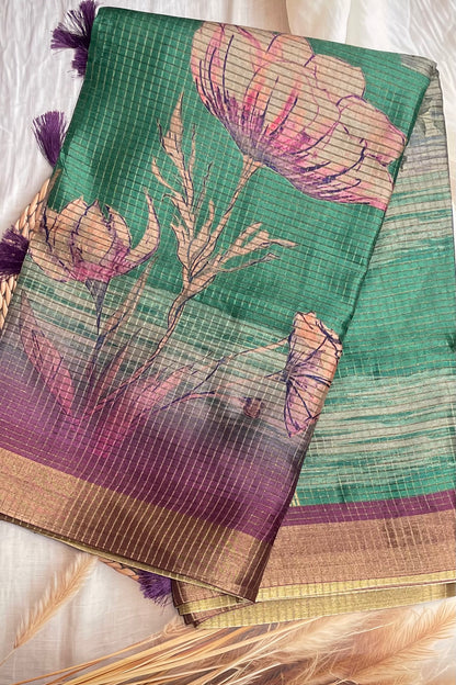 Kota Tussar Silk |Rama Green Purple |MBKT09