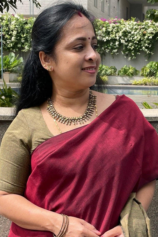 Handloom Kadhi Contrast Saree- Maroon MB-KD-CON-01 - Manju Boutique