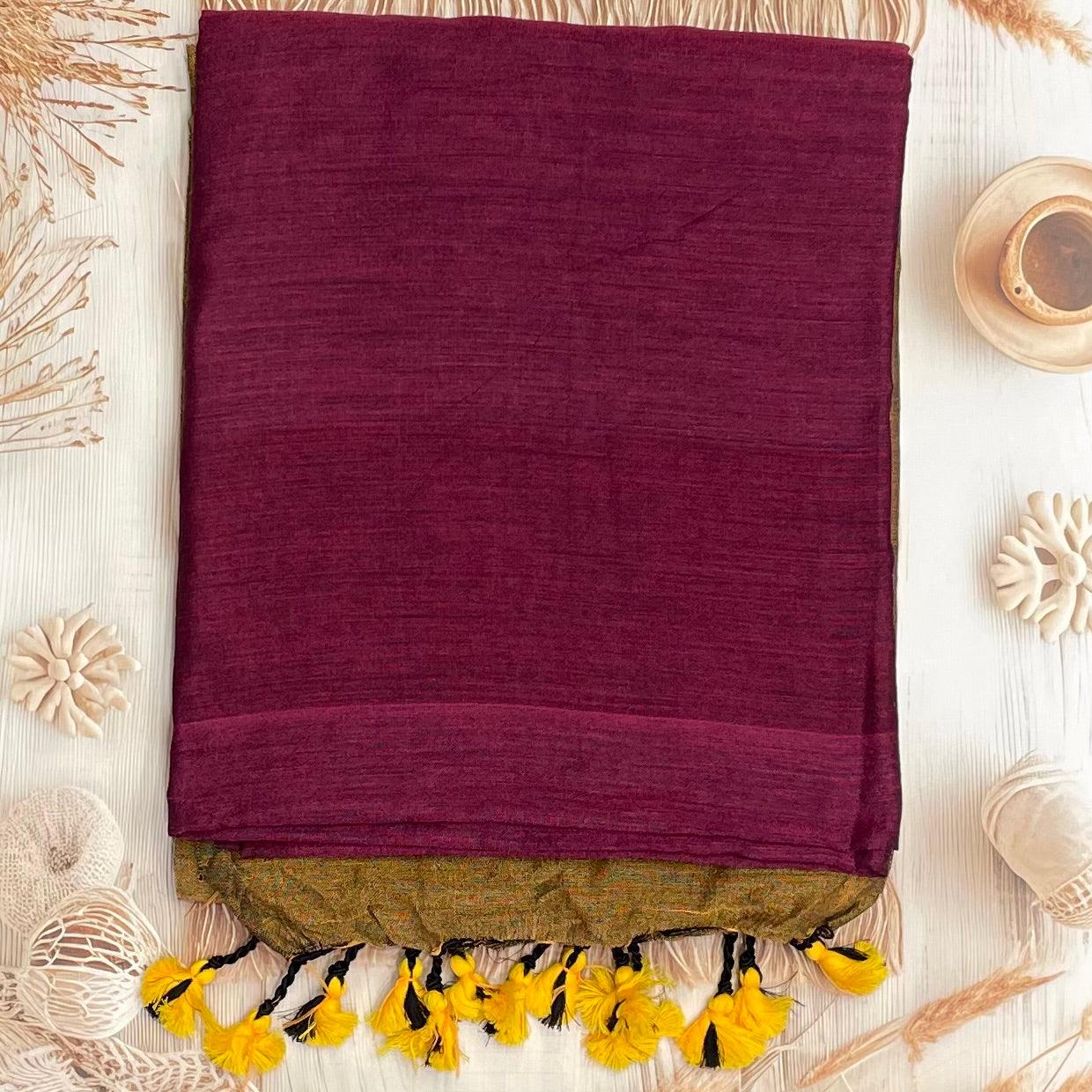 Handloom Kadhi Contrast Saree- Magenta Yellow -MB-KD-CON-06 - Manju Boutique
