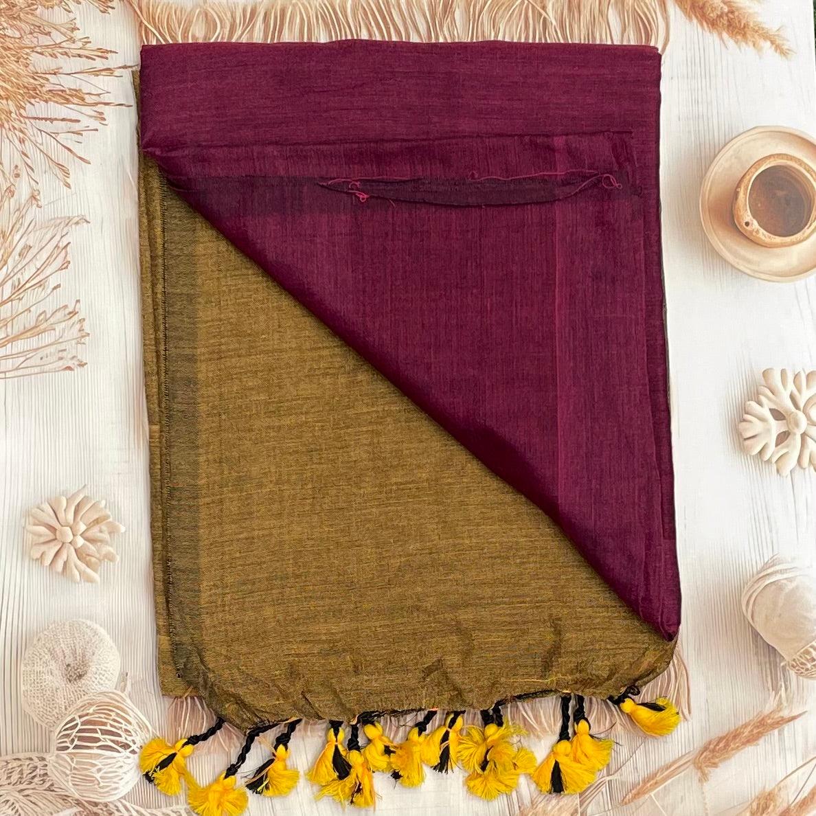 Handloom Kadhi Contrast Saree- Magenta Yellow -MB-KD-CON-06 - Manju Boutique
