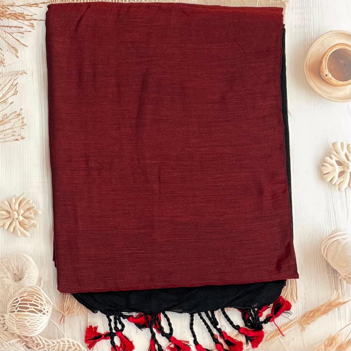Handloom Kadhi Contrast Saree- Maroon Black-MB-KD-CON-03 - Manju Boutique
