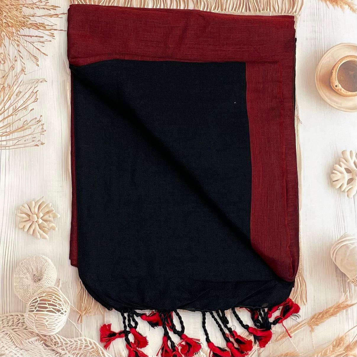 Handloom Kadhi Contrast Saree- Maroon Black-MB-KD-CON-03 - Manju Boutique