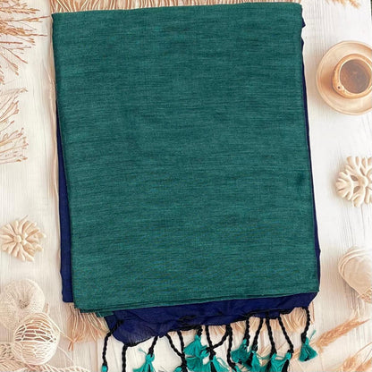 Handloom Kadhi Contrast Saree- Peacock Blue Royal Blue y-MB-KD-CON-13 - Manju Boutique
