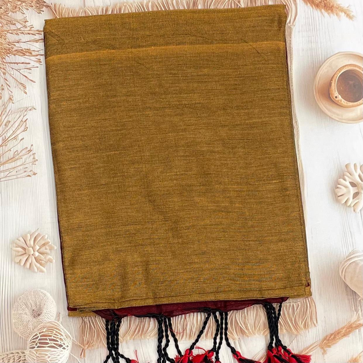 Handloom Kadhi Contrast Saree-Yellow Maroon-MB-KD-CON-11 - Manju Boutique