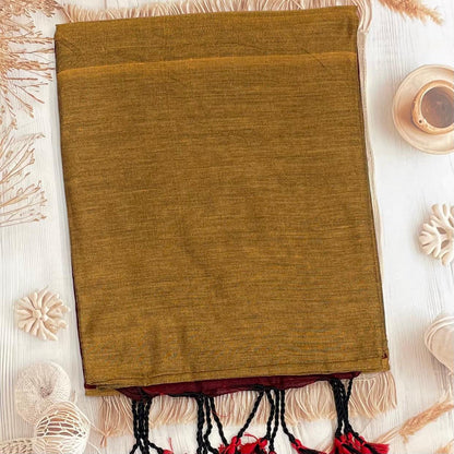Handloom Kadhi Contrast Saree-Yellow Maroon-MB-KD-CON-11 - Manju Boutique