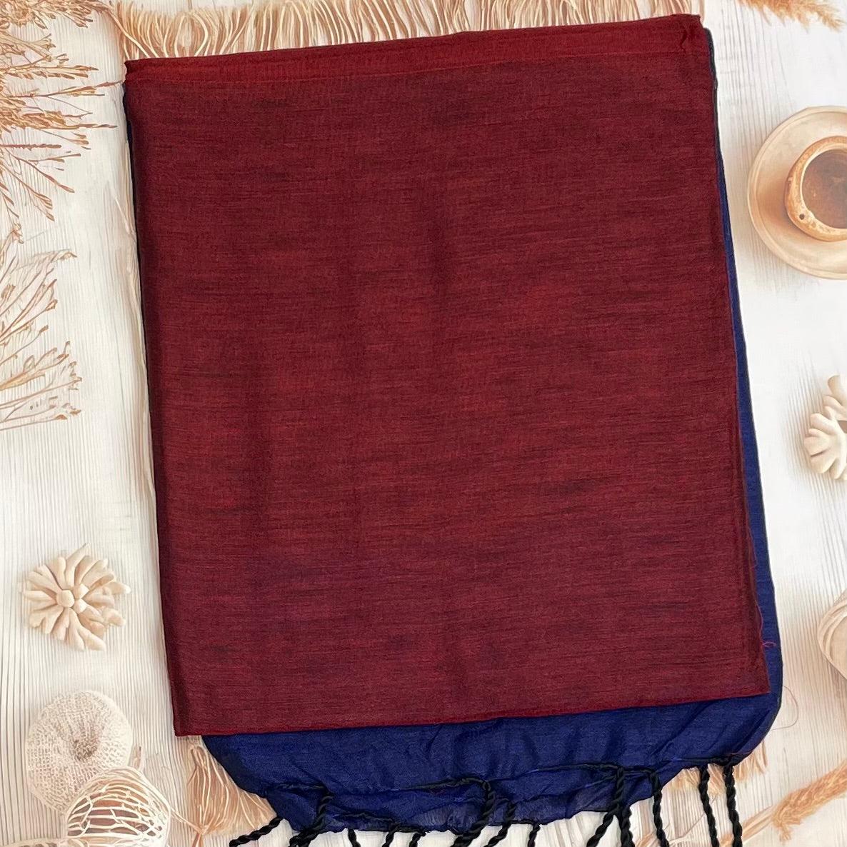 Handloom Kadhi Contrast Saree- Maroon Blue-MB-KD-CON-14 - Manju Boutique