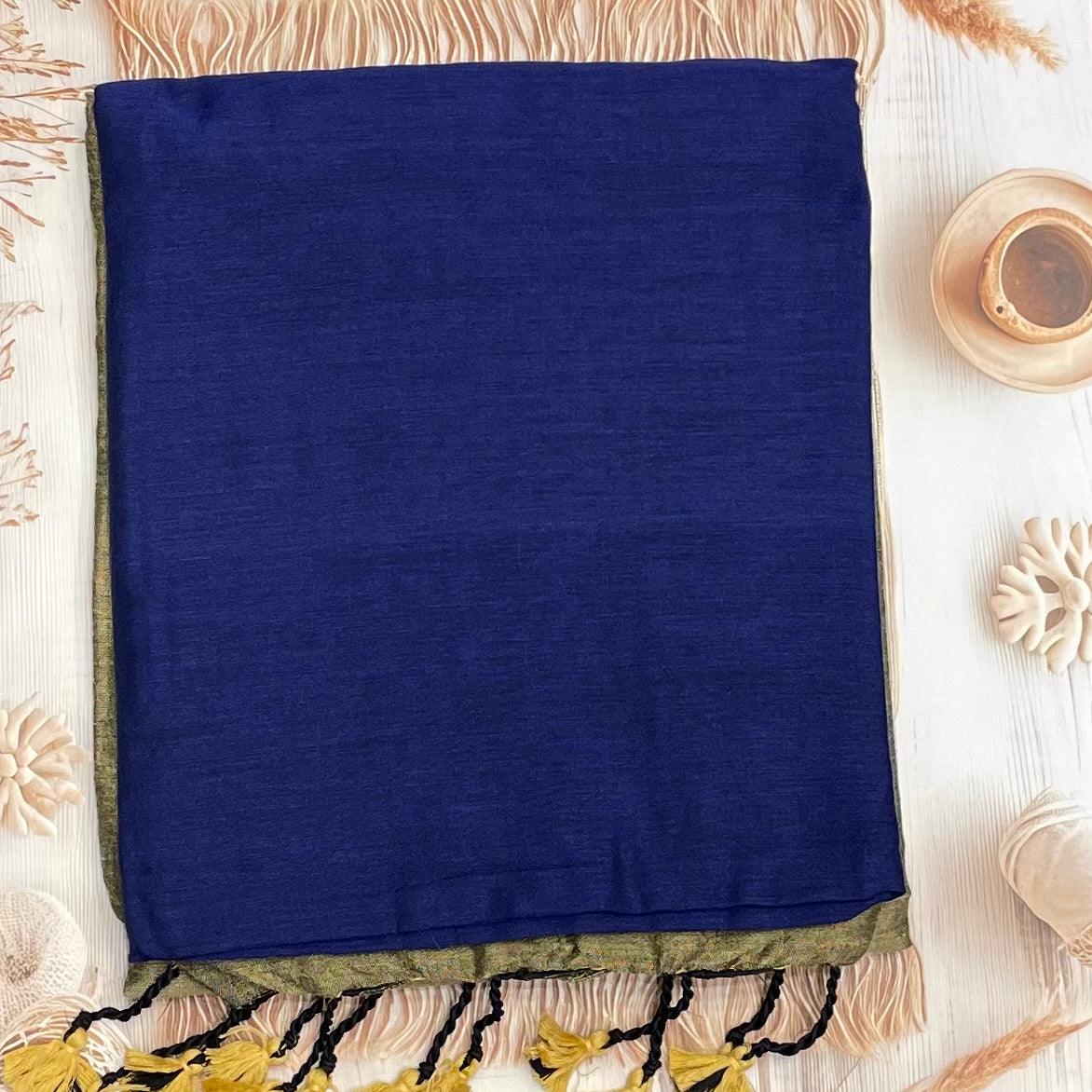 Handloom Kadhi Contrast Saree- Navy Beige -MB-KD-CON-09 - Manju Boutique