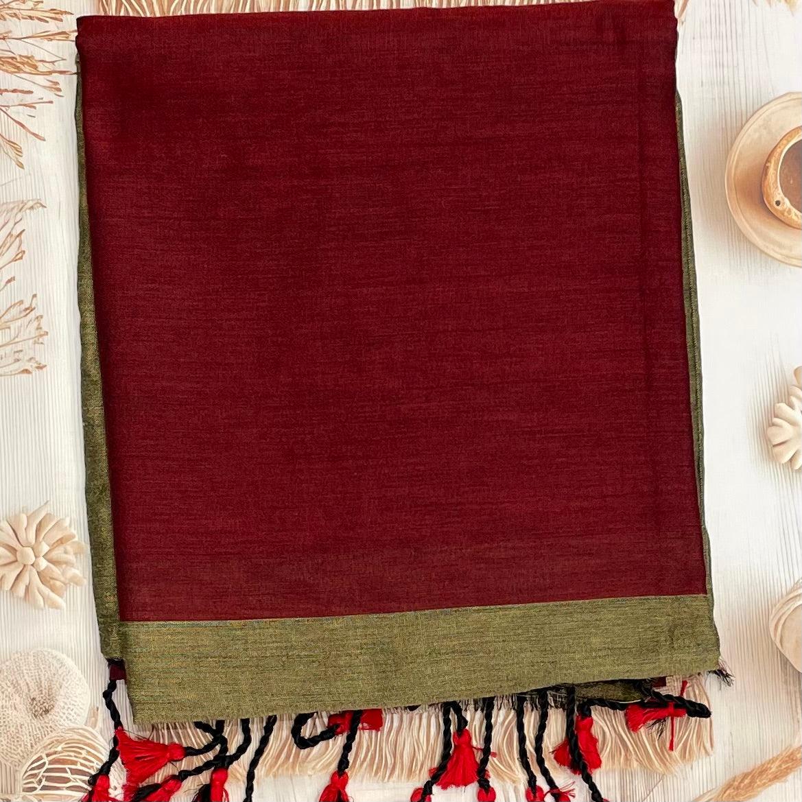 Handloom Kadhi Contrast Saree- Maroon MB-KD-CON-01 - Manju Boutique