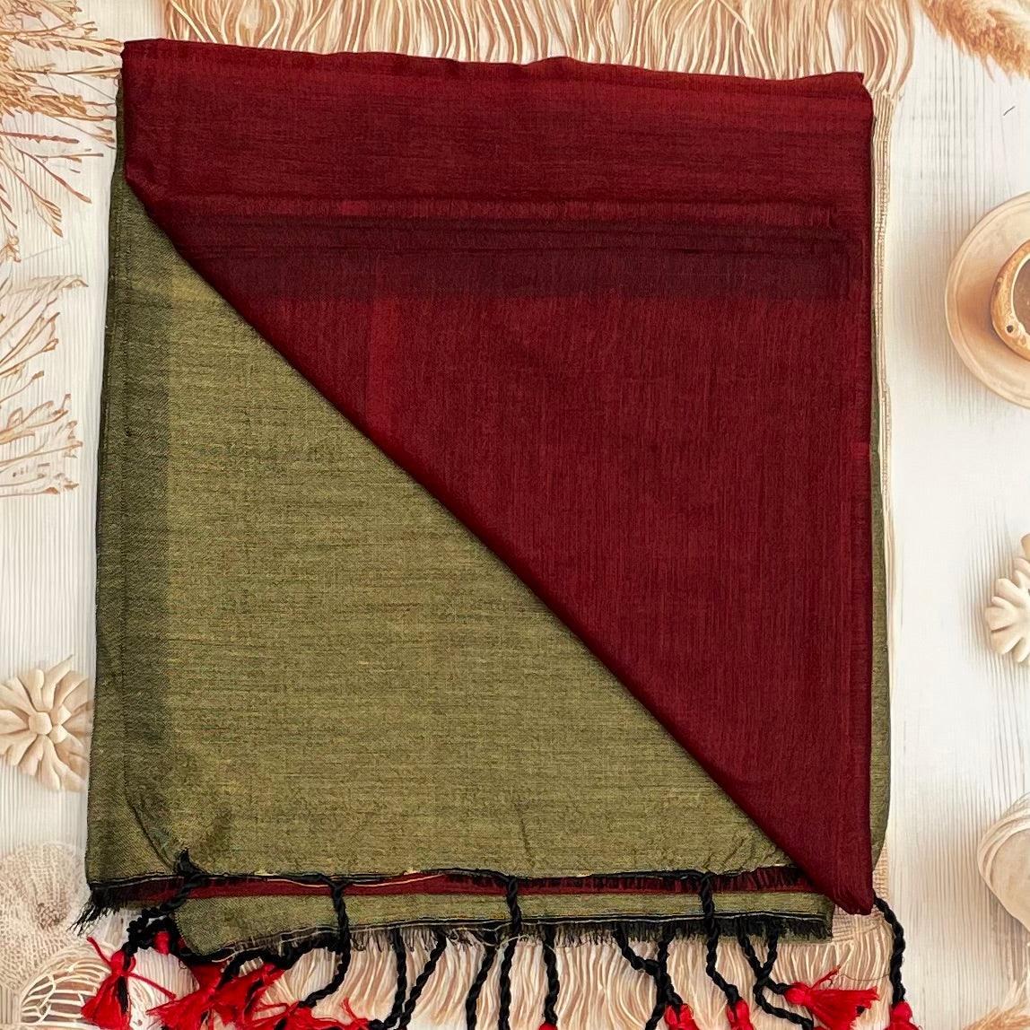 Handloom Kadhi Contrast Saree- Maroon MB-KD-CON-01 - Manju Boutique