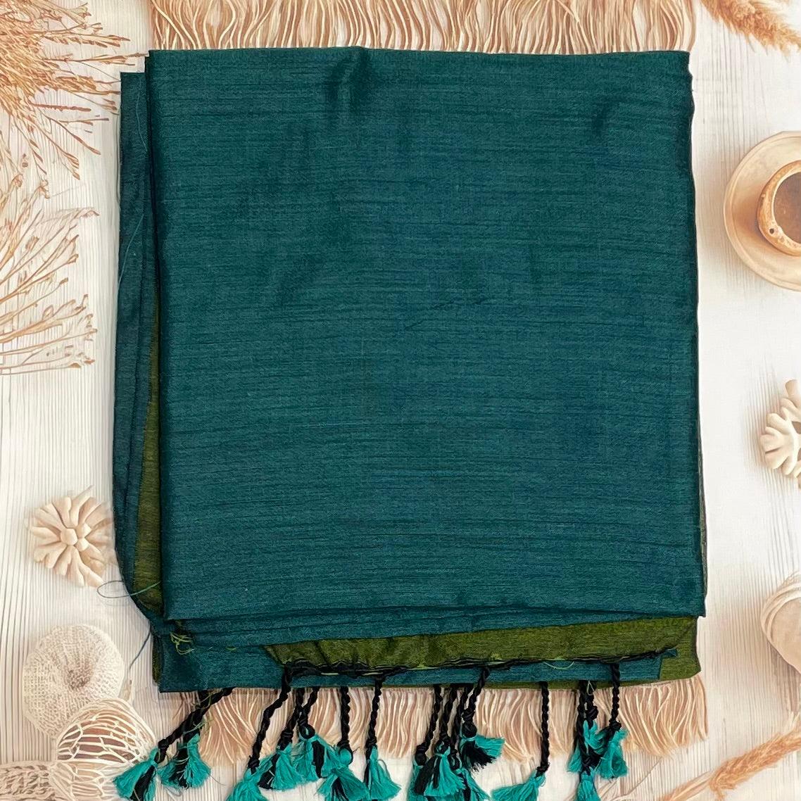 Handloom Kadhi Contrast Saree- Green-MB-KD-CON-02 - Manju Boutique