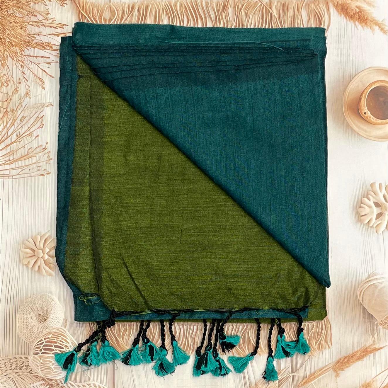 Handloom Kadhi Contrast Saree- Green-MB-KD-CON-02 - Manju Boutique