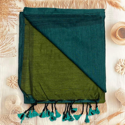 Handloom Kadhi Contrast Saree- Green-MB-KD-CON-02 - Manju Boutique
