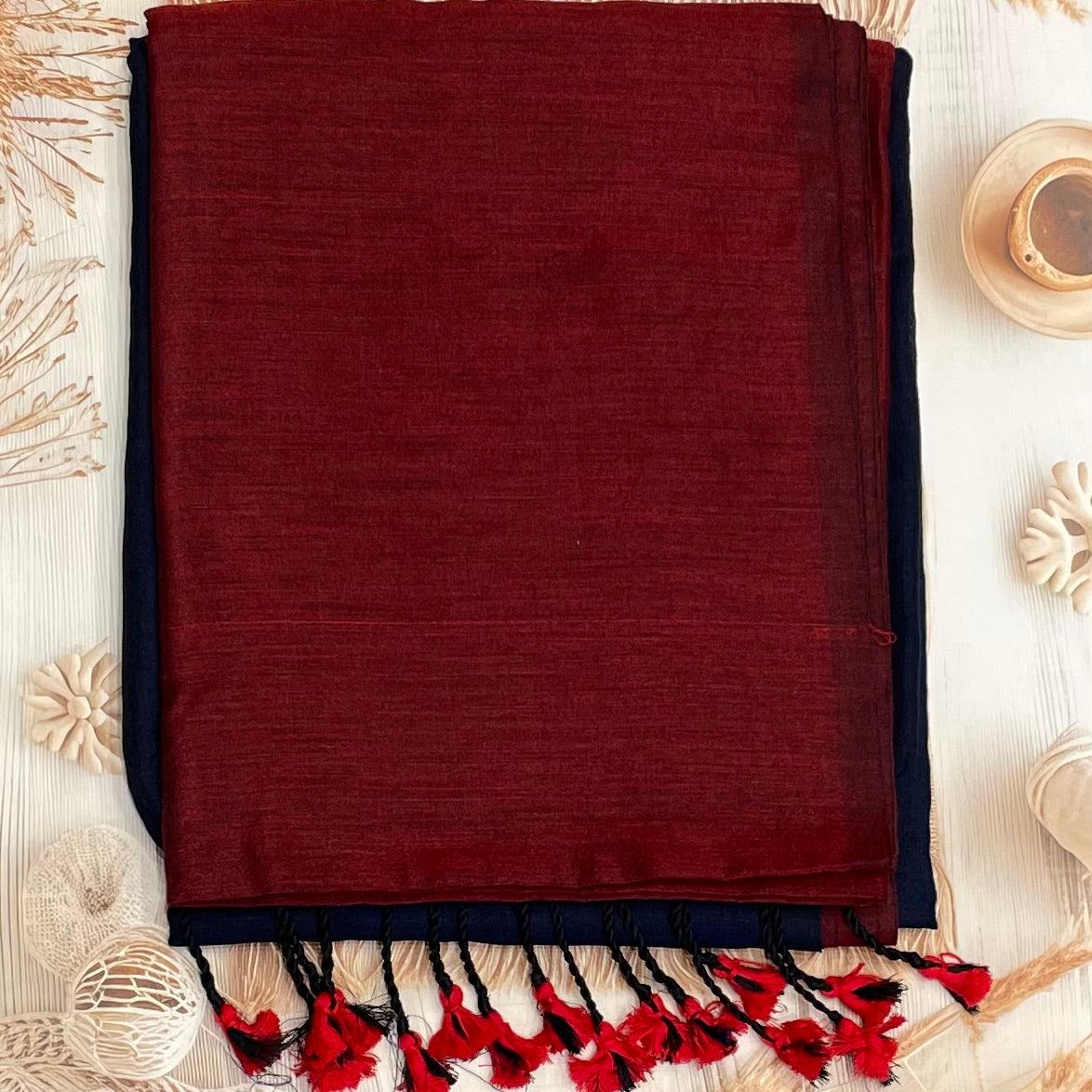 Handloom Kadhi Contrast Saree- Maroon Navy-MB-KD-CON-12 - Manju Boutique