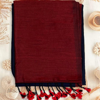 Handloom Kadhi Contrast Saree- Maroon Navy-MB-KD-CON-12 - Manju Boutique