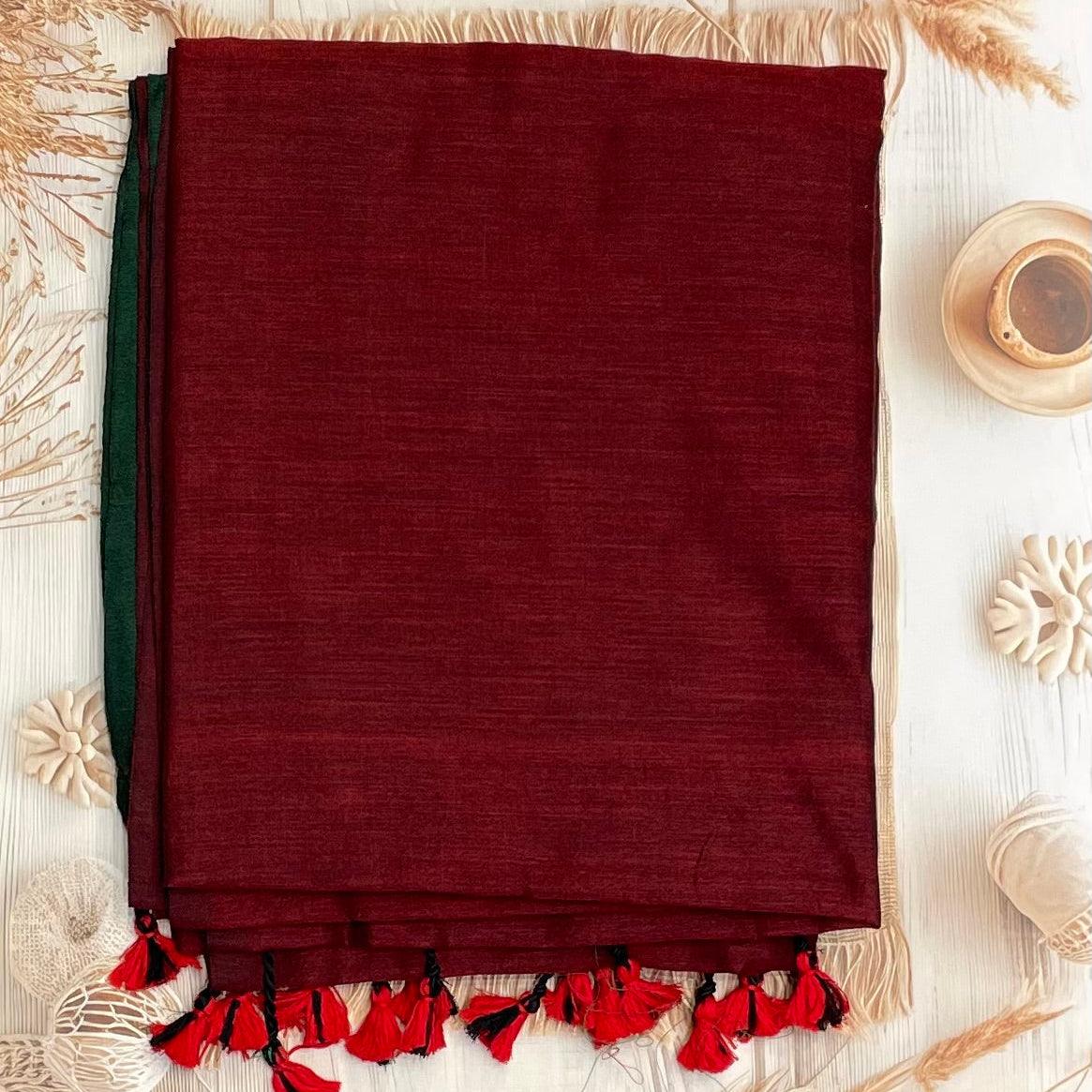 Handloom Kadhi Contrast Saree- Maroon Green-MB-KD-CON-05 - Manju Boutique