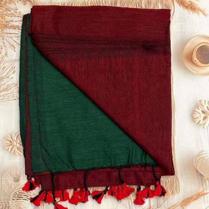 Handloom Kadhi Contrast Saree- Maroon Green-MB-KD-CON-05 - Manju Boutique