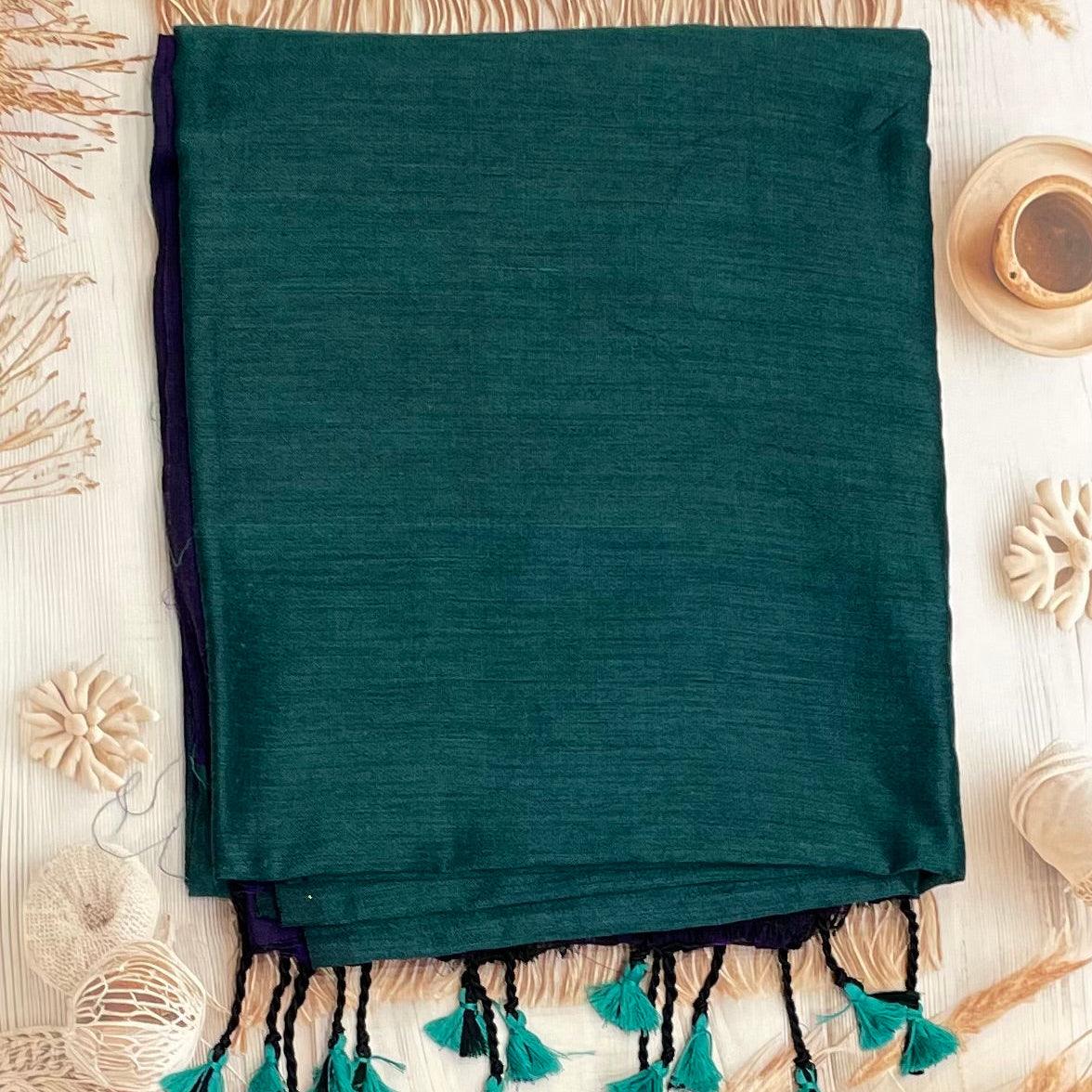 Handloom Kadhi Contrast Saree- Peacock Blue Violet-MB-KD-CON-15 - Manju Boutique