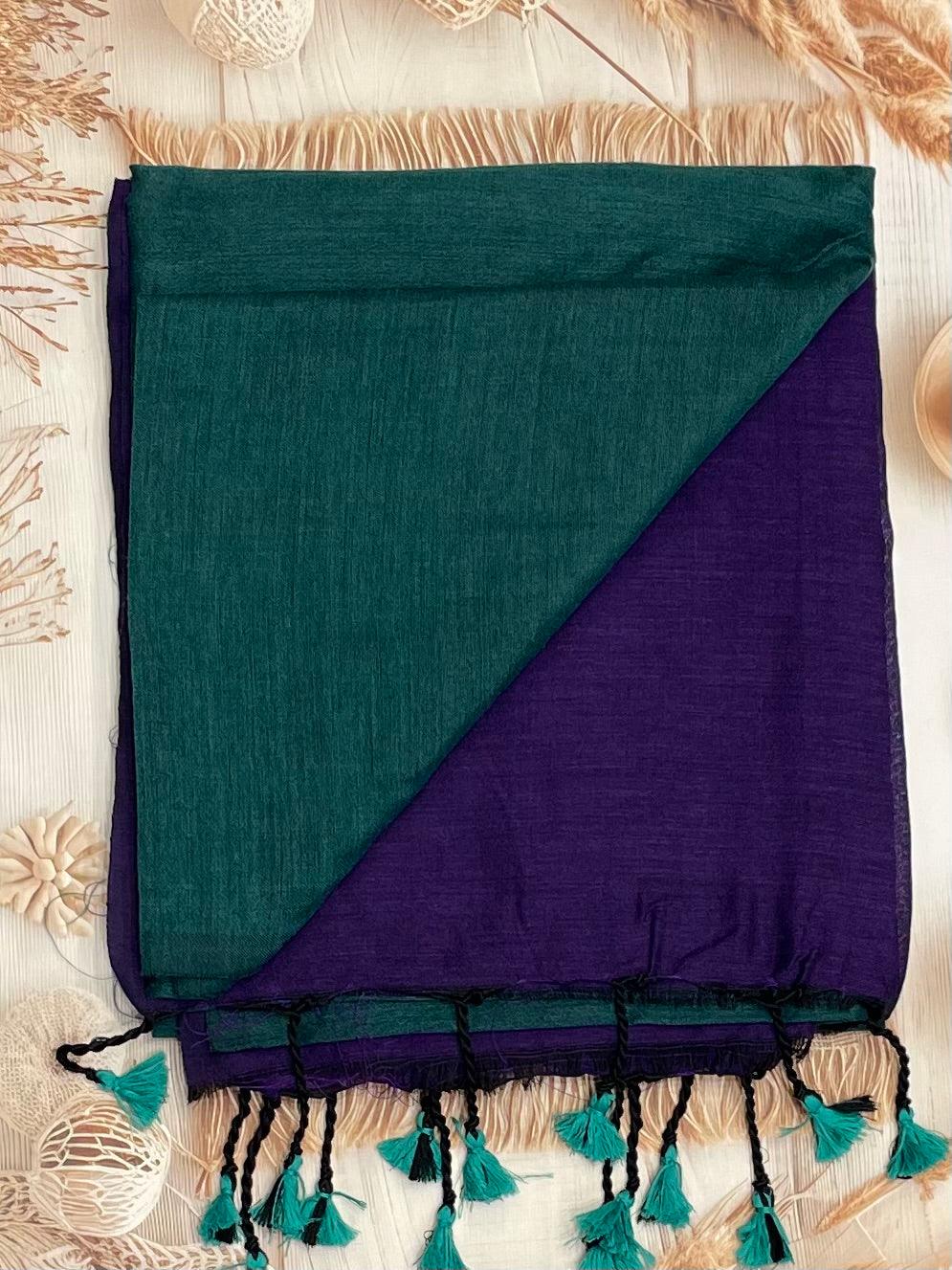 Handloom Kadhi Contrast Saree- Peacock Blue Violet-MB-KD-CON-15 - Manju Boutique