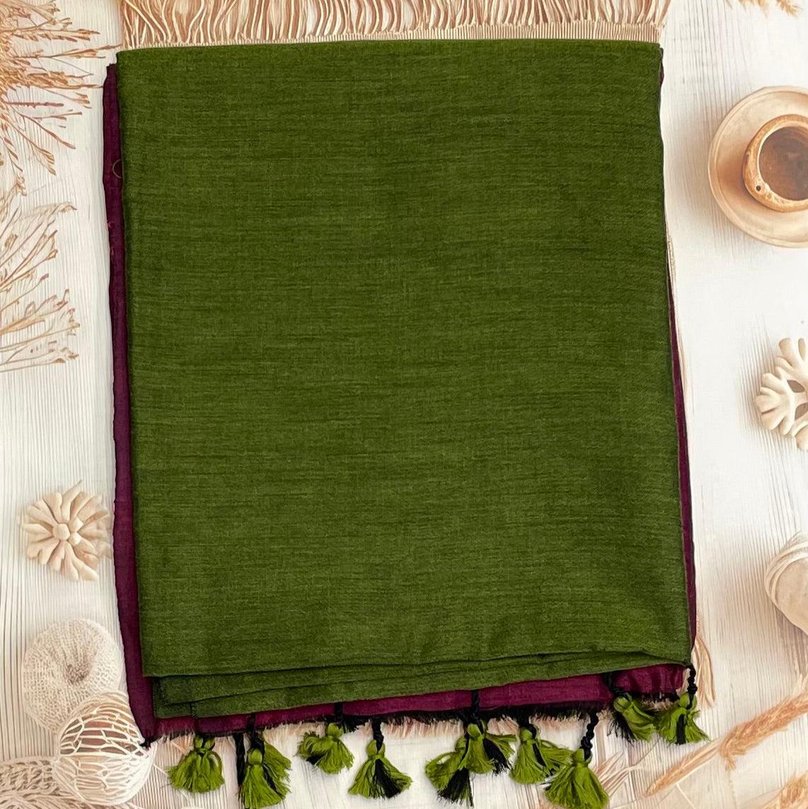 Handloom Kadhi Contrast Saree- Green Pink -MB-KD-CON-07 - Manju Boutique