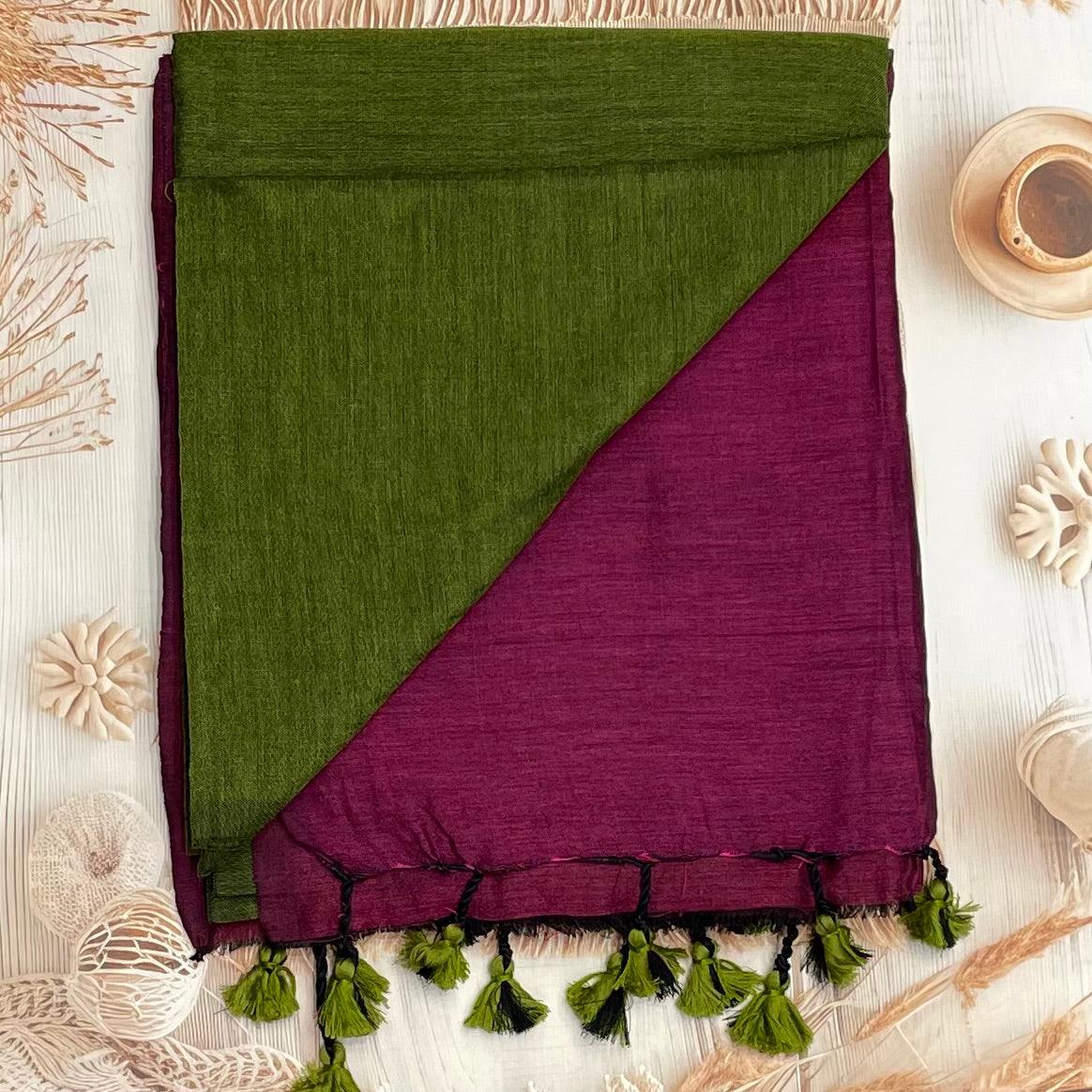 Handloom Kadhi Contrast Saree- Green Pink -MB-KD-CON-07 - Manju Boutique