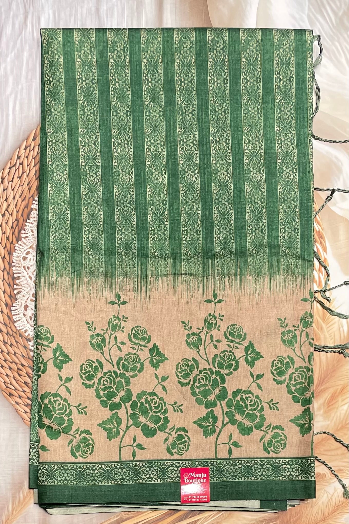 Printed Semi Tussar Silk-Green | MBCC22