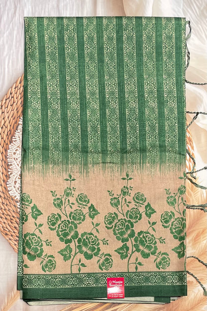 Printed Semi Tussar Silk-Green | MBCC22