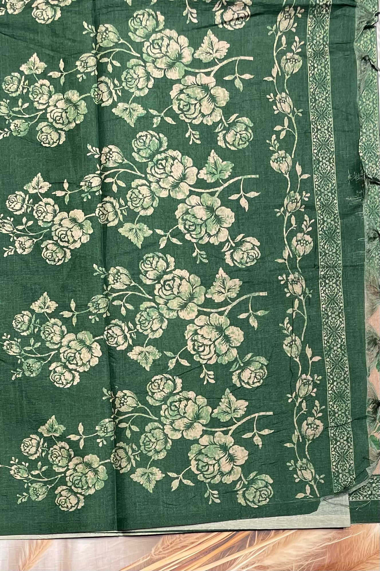 Printed Semi Tussar Silk-Green | MBCC22