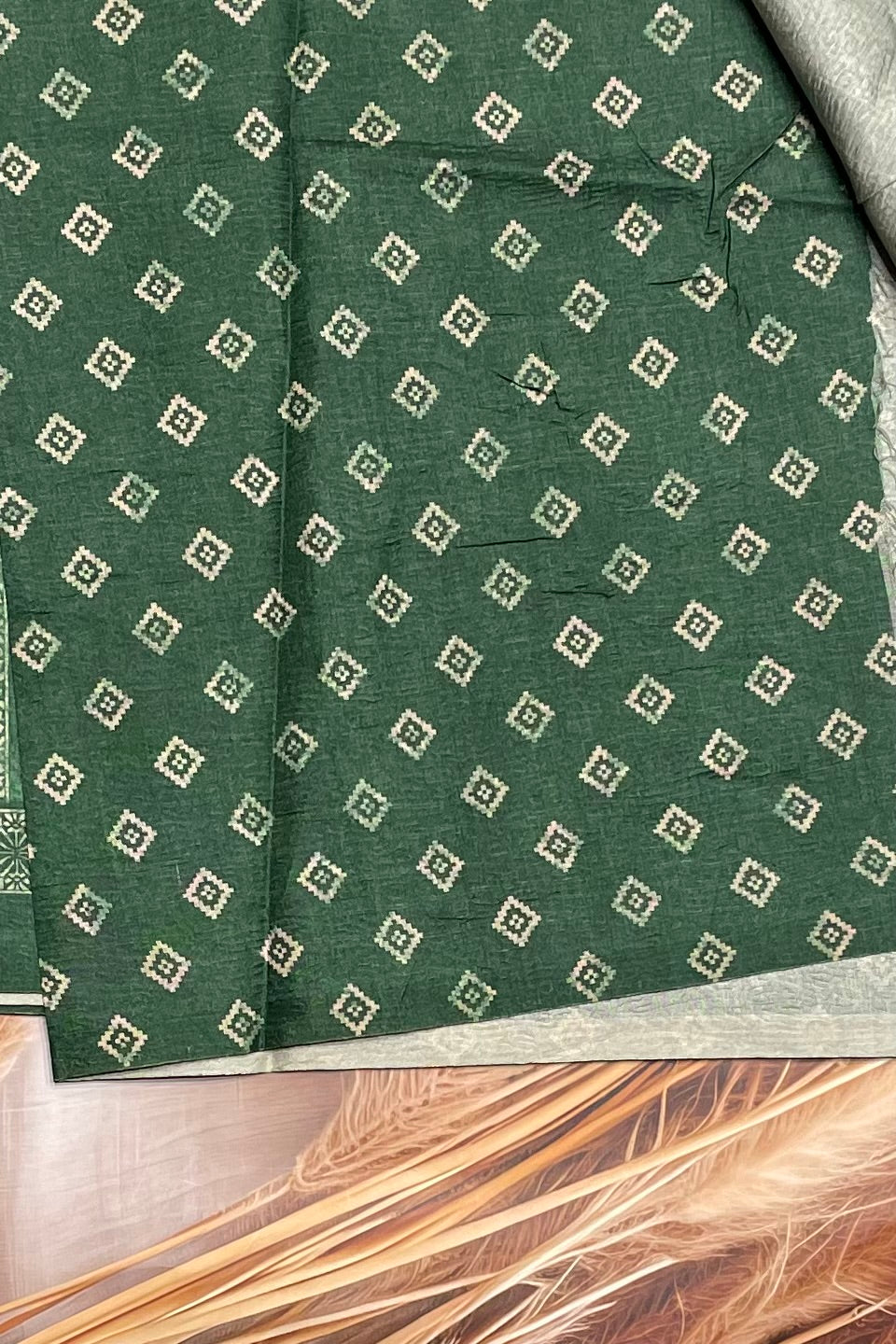 Printed Semi Tussar Silk-Green | MBCC22