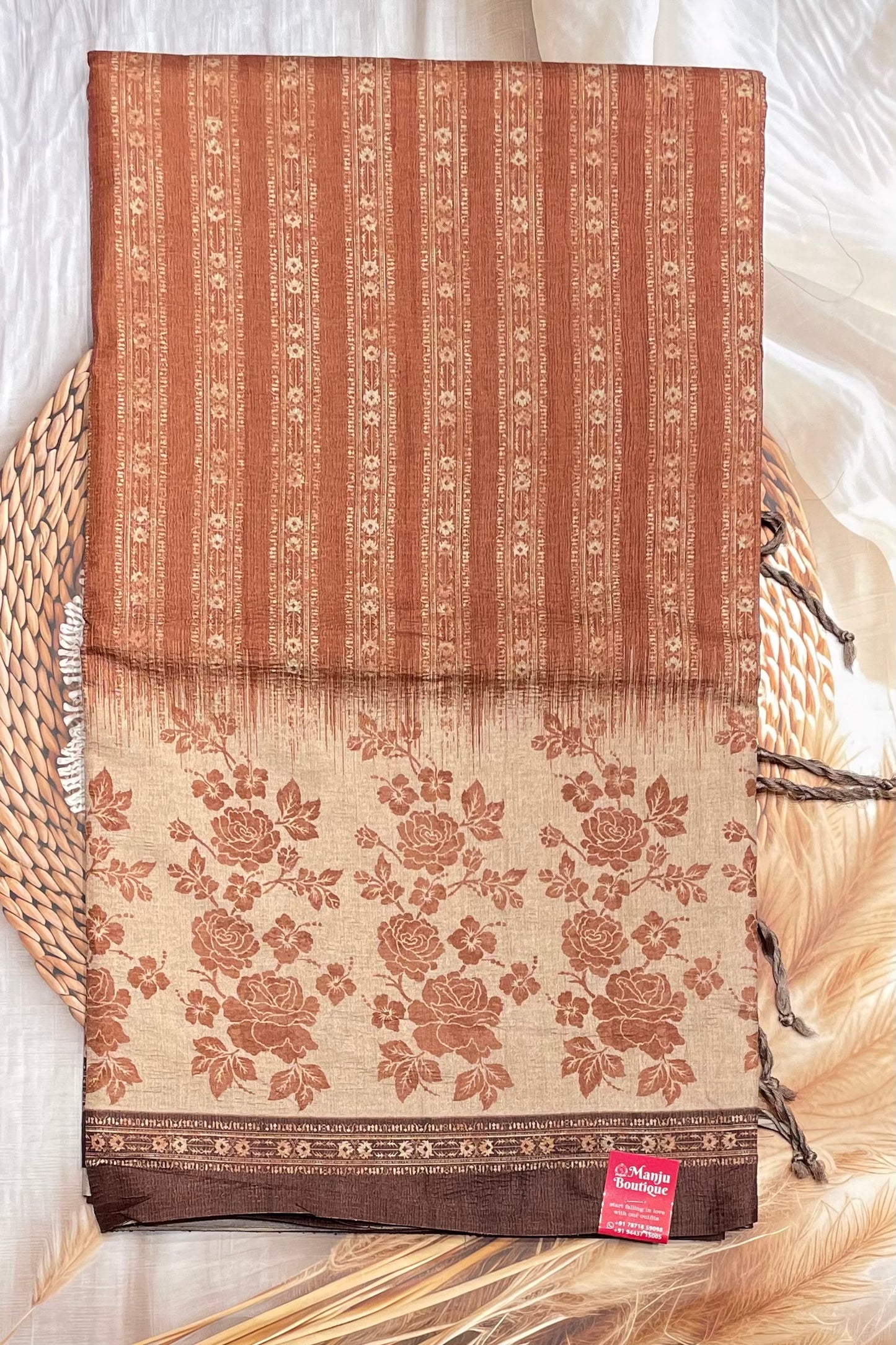 Printed Semi Tussar Silk-Dark Choclate | MBCC21