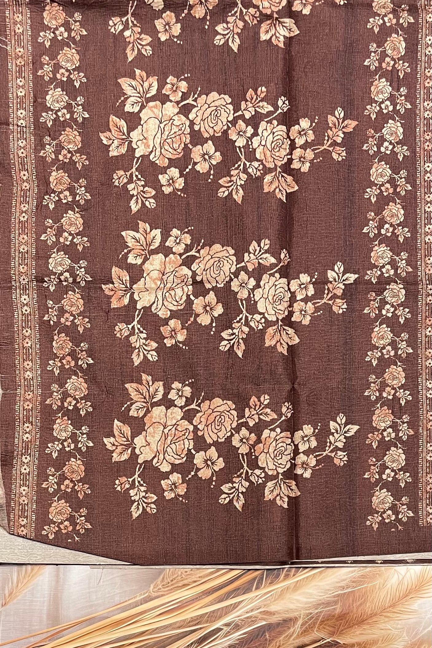 Printed Semi Tussar Silk-Dark Choclate | MBCC21