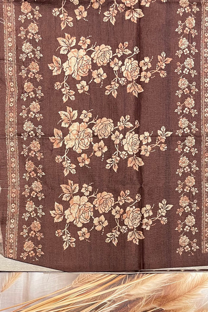 Printed Semi Tussar Silk-Dark Choclate | MBCC21