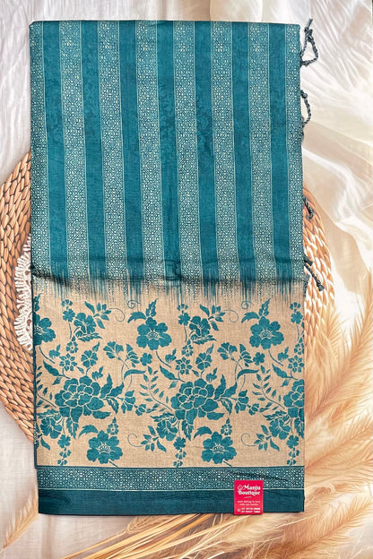 Printed Semi Tussar Silk-Peacock Blue | MBCC20