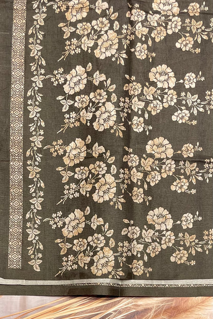 Printed Semi Tussar Silk-Olive Green | MBCC19