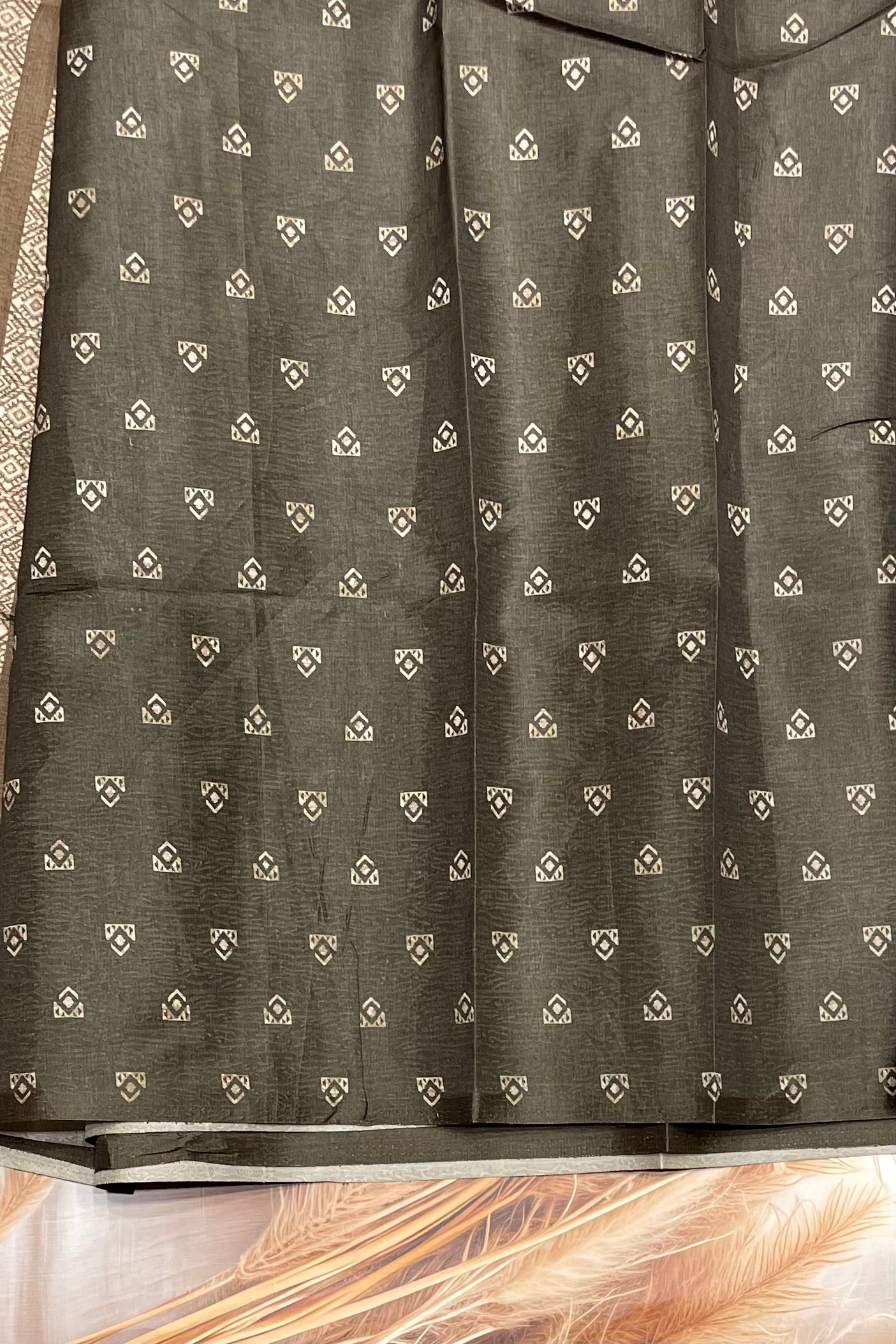Printed Semi Tussar Silk-Olive Green | MBCC19