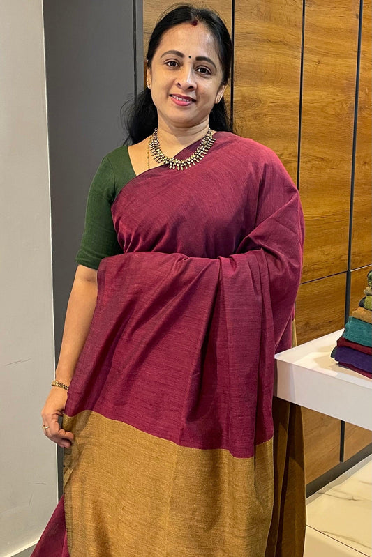 Handloom Kadhi Contrast Saree- Magenta Yellow -MB-KD-CON-06 - Manju Boutique