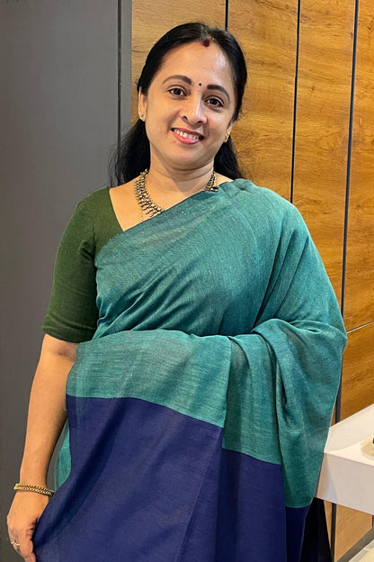 Handloom Kadhi Contrast Saree- Peacock Blue Royal Blue y-MB-KD-CON-13 - Manju Boutique
