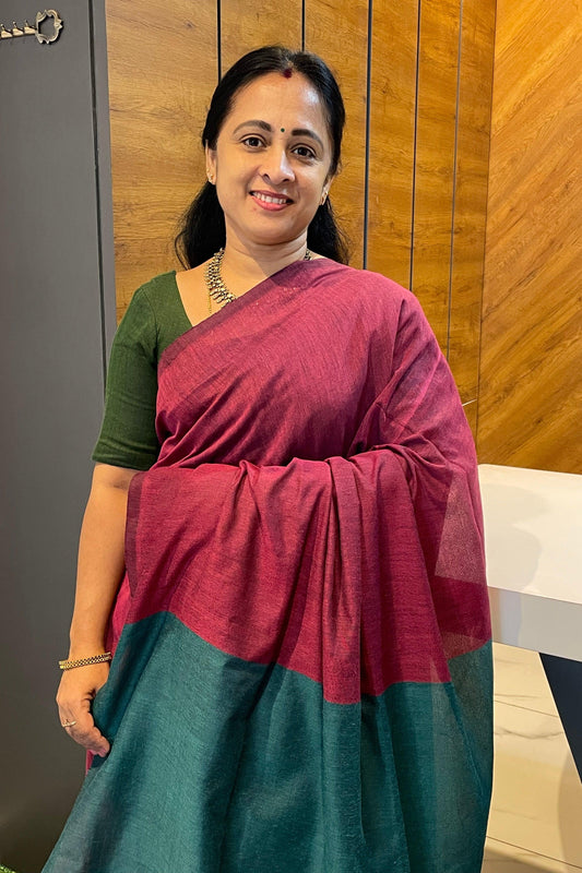 Handloom Kadhi Contrast Saree- Majenta Peacock Blue -MB-KD-CON-16 - Manju Boutique