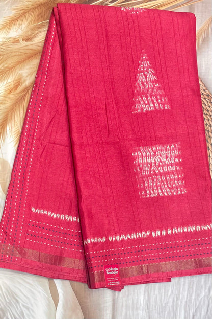 Tomato Pink Semi Tussar Silk | MBSP03 - Manju Boutique