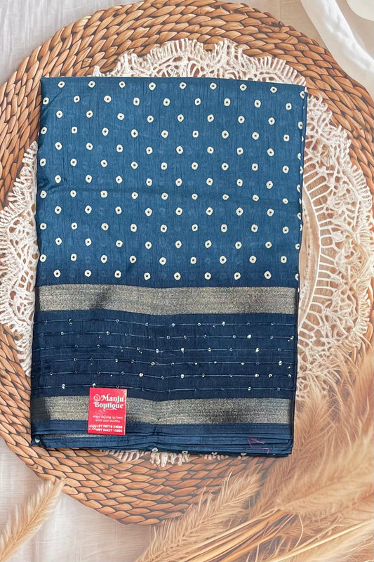 Premium Sequins Dola Silk Saree in Blue Color – Elegant, Lightweight, and Shimmering Design | Manju Boutique
