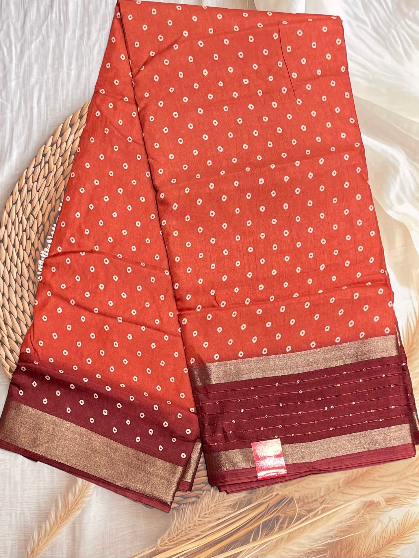 Premium Sequins Dola Silk Saree in Brick Red – Elegant, Lightweight, and Shimmering Design | Manju Boutique
