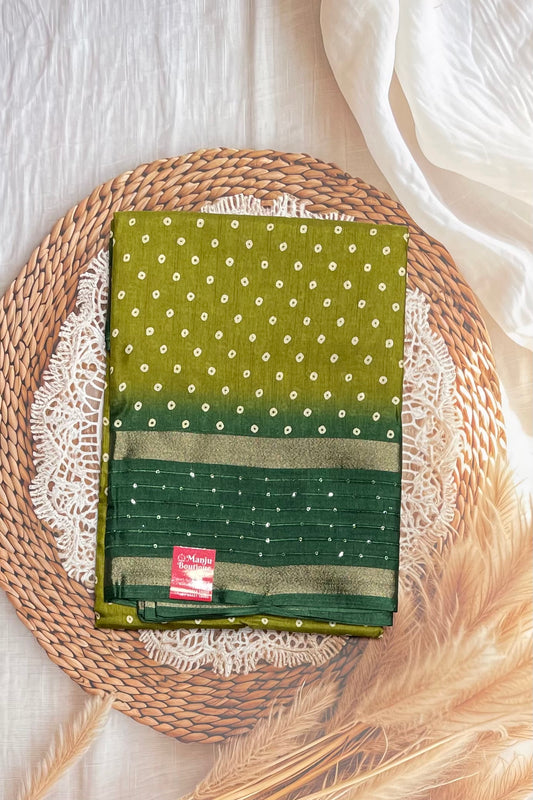 Premium Sequins Dola Silk Saree in Mehendi Green – Elegant, Lightweight, and Shimmering Design | Manju Boutique