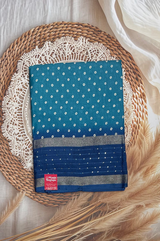 Premium Sequins Dola Silk Saree in Ananda Blue – Elegant, Lightweight, and Shimmering Design | Manju Boutique