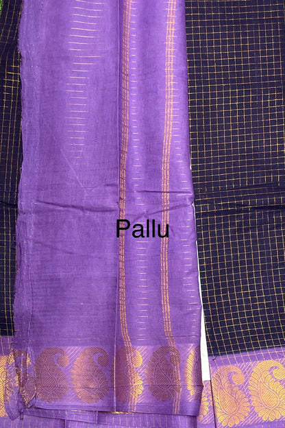Sungudi Cotton Zari Checks | Navy Lavender | SC01