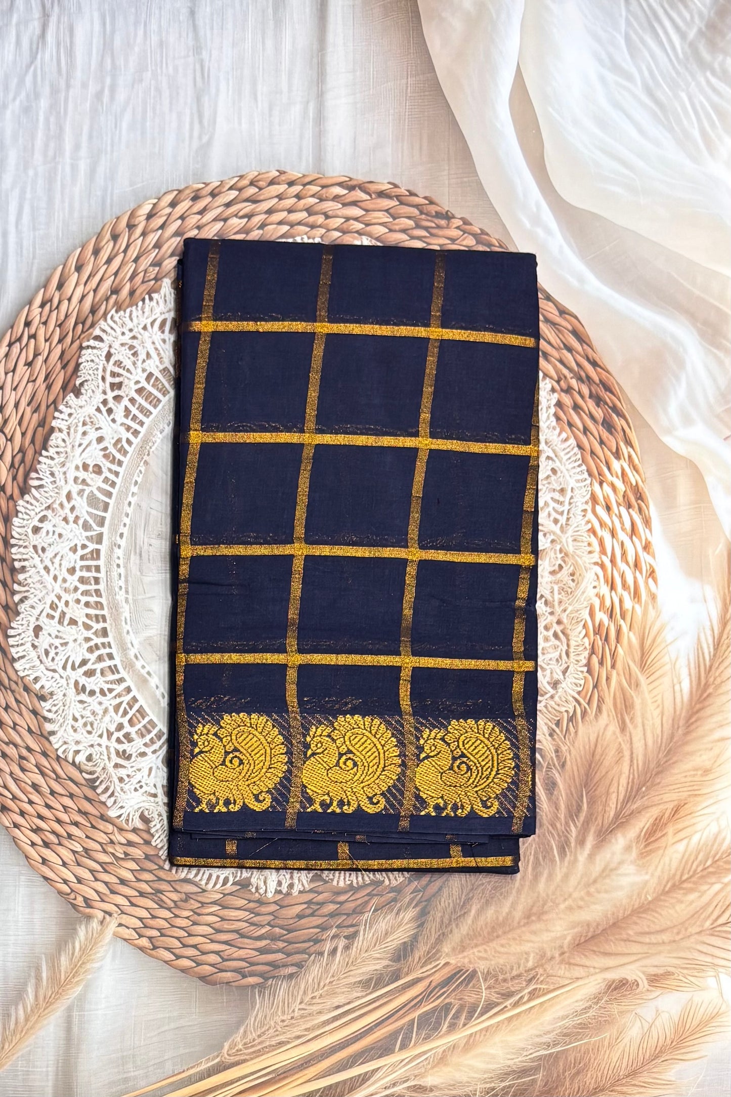 Madurai  Sungudi Cotton Sarees | Navy Blue | SC09