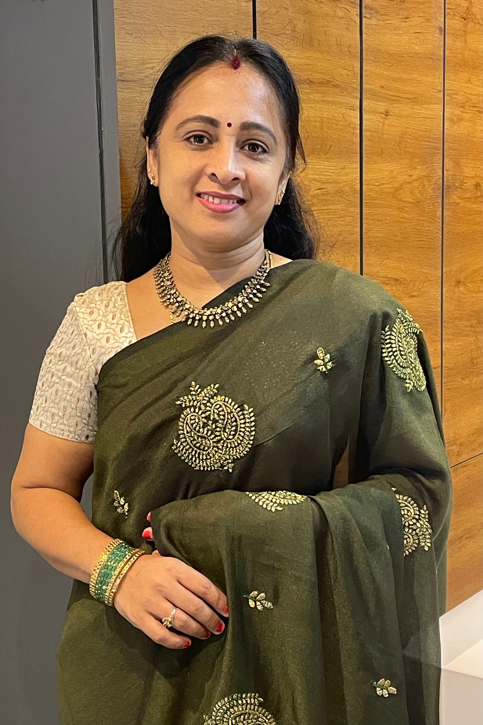 	Full Saree Draped View – Elegant Mehendi Green Malai Silk with Blouse