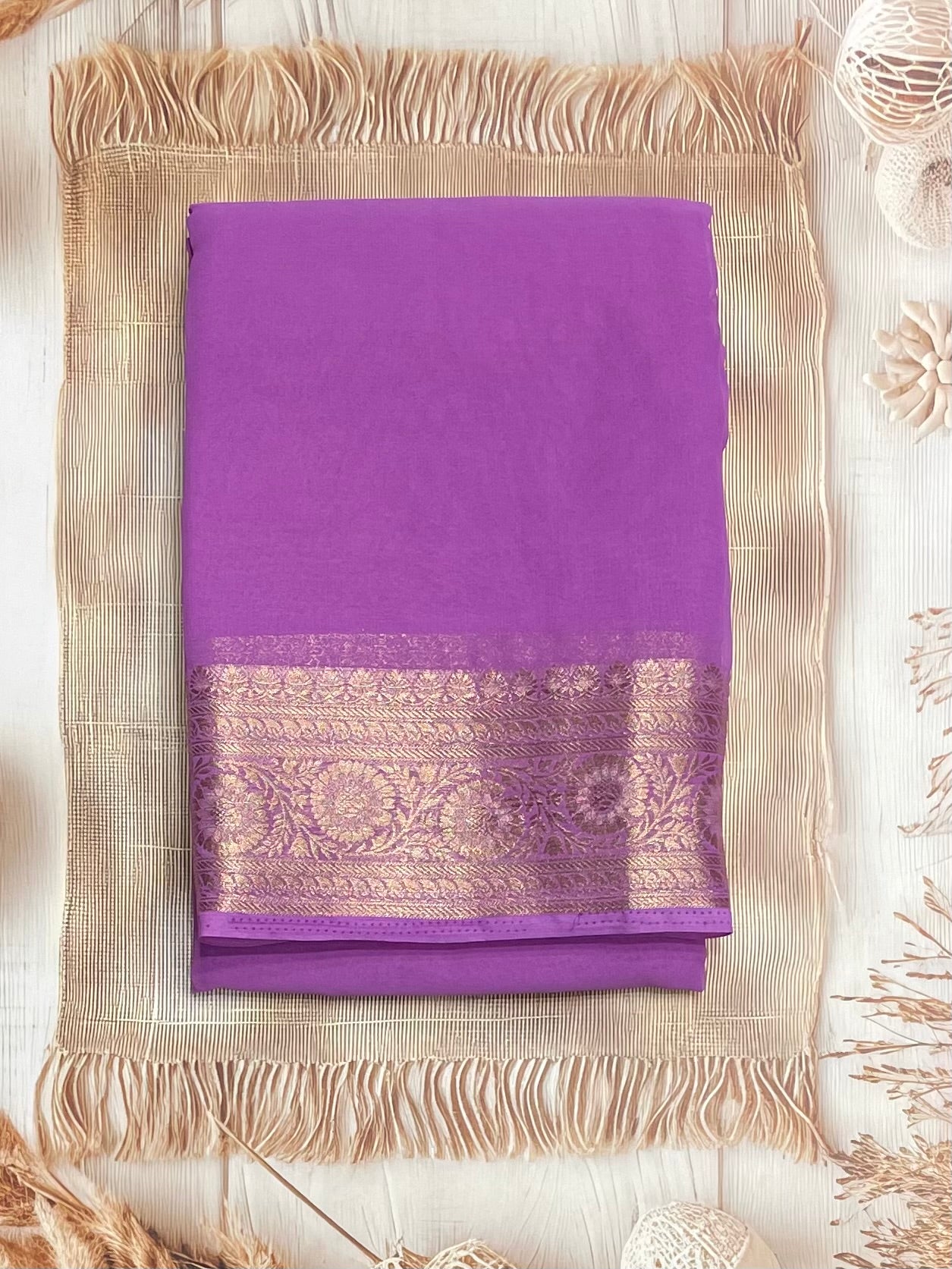 Lavender Pink Premium Georgette Saree with Elegant Zari Border – MBPG09

