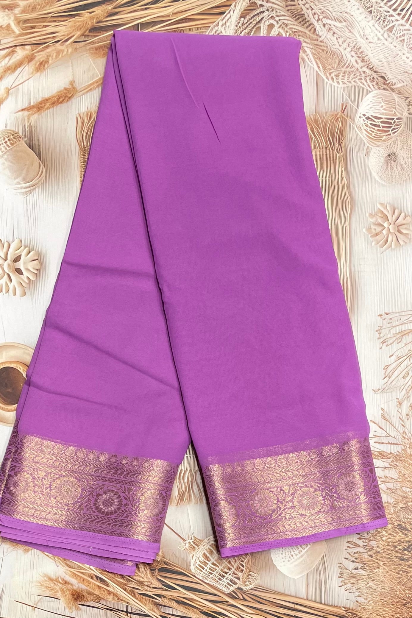 Lavender Pink Premium Georgette Saree with Elegant Zari Border – MBPG09

