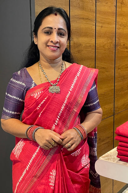 Tomato Pink Semi Tussar Silk | MBSP03